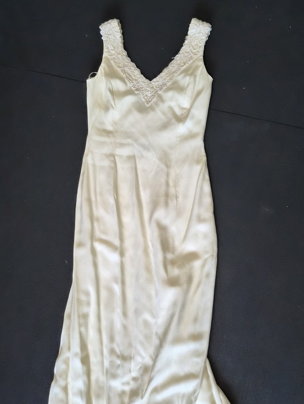 Vtg Jessica McClintock Bridal 90s Wedding Gown Mermaid Short Train Ivory Breaded
